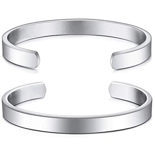MeMeDIY Personalized Bracelet Engraving Name Identification ID Customized for Men Women Girls Water Resistant Stainless Steel Adjustable Cuff Bangle (8mm Wide, Small and Large Sizes)
