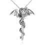 Sterling Silver Dragon Sward Necklace for Men Unisex Vintage Pendant Necklace