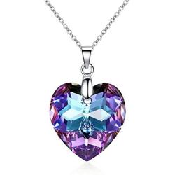 Crystalline Azuria Pendant Necklace for Women - Purple Heart Necklaces for Women with Crystals from Swarovski - 18K Gold Plated Fashion Womens Jewelry - 40cm Long Necklace - Cute Present for Girls