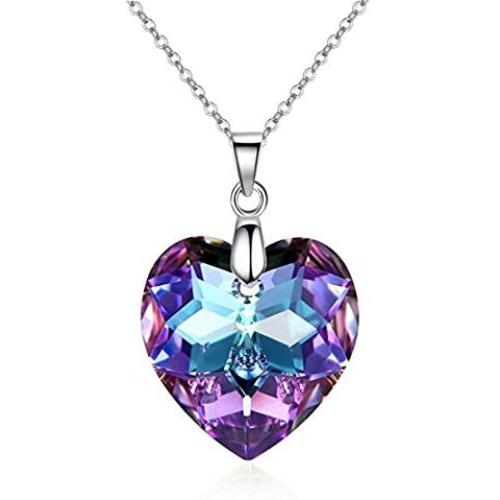 Crystalline Azuria Pendant Necklace for Women - Purple Heart Necklaces for Women with Crystals from Swarovski - 18K Gold Plated Fashion Womens Jewelry - 40cm Long Necklace - Cute Present for Girls