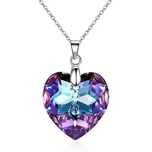 Crystalline Azuria Pendant Necklace for Women - Purple Heart Necklaces for Women with Crystals from Swarovski - 18K Gold Plated Fashion Womens Jewelry - 40cm Long Necklace - Cute Present for Girls Crystalline Azuria Pendant Necklace for Women - Purple Heart Necklaces for Women with Crystals from Swarovski - 18K Gold Plated Fashion Womens Jewelry - 40cm Long Necklace - Cute Present for Girls