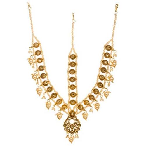 Bindhani Indian Bollywood Style Wedding Maang Tikka Bridal Gold Plated Matha Patti Traditional Mang Tika Jewellery Damini Bridesmaid Hair Accessories Bahubali Head Jewelry for Women