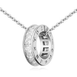 Crystalline Azuria Circle Pendant Necklace with White Zirconia Crystals 18K Silver Rose Gold Plated Necklaces for Women with 18'' Chain