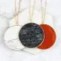 RIAH FASHION Bohemian Natural Stone Geometric Pendant Long Necklace - Boho Round Charm Layering Statement Chain Circle Disc Marble Quartz RIAH FASHION Bohemian Natural Stone Geometric Pendant Long Necklace - Boho Round Charm Layering Statement Chain Circle Disc Marble Quartz