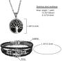 Cupimatch Men Tree of Life Symbol Pendant Necklace Leather Bracelet, Stainless Steel 22 inch Chian Jewelry Set