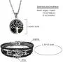 Cupimatch Men Tree of Life Symbol Pendant Necklace Leather Bracelet, Stainless Steel 22 inch Chian Jewelry Set