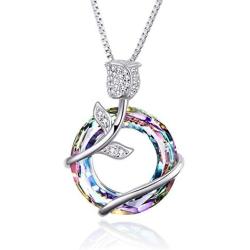 Rose Flower Necklace Sterling Silver Love Jewelry Gifts for Mom Wife Grandma Girlfriend on Birthday Anniversary