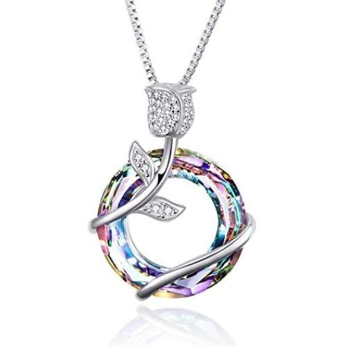 Rose Flower Necklace Sterling Silver Love Jewelry Gifts for Mom Wife Grandma Girlfriend on Birthday Anniversary