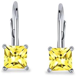 Bridal 1CT Brilliant Princess Cut Solitaire Square AAA CZ Leverback Drop Earrings For Women Sterling Silver More Colors