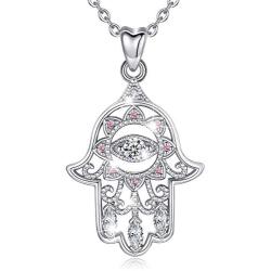 EUDORA Sterling Silver Hamsa Hand of Fatima with Evil Eye Amulet Good Lucky Necklace, Gift for Women, 18''