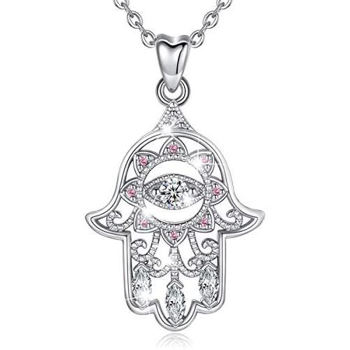 EUDORA Sterling Silver Hamsa Hand of Fatima with Evil Eye Amulet Good Lucky Necklace, Gift for Women, 18''