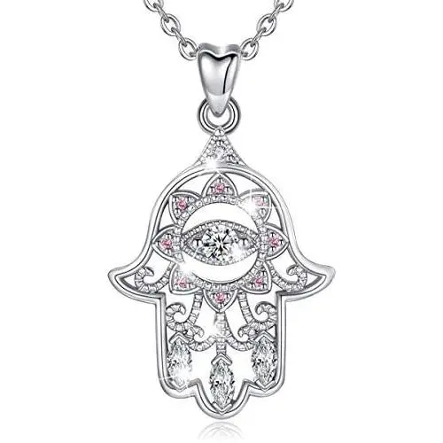 EUDORA Sterling Silver Hamsa Hand of Fatima with Evil Eye Amulet Good Lucky Necklace, Gift for Women, 18'' EUDORA Sterling Silver Hamsa Hand of Fatima with Evil Eye Amulet Good Lucky Necklace, Gift for Women, 18''