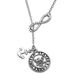 BEKECH Infinity and Military Charm Anchor Charm Lariat Y Necklace Military Jewelry for Marine Mom/Grandma/Aunt/Wife/Girlfriend