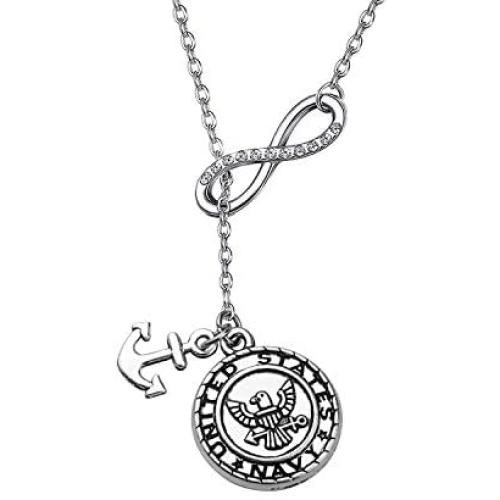 BEKECH Infinity and Military Charm Anchor Charm Lariat Y Necklace Military Jewelry for Marine Mom/Grandma/Aunt/Wife/Girlfriend