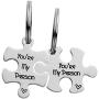 omodofo Valentines Day His and Hers Puzzle Piece Pendant Necklace KeyChain Set Personalized Couples Stamped Chain Keyring