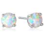 GEMSME 8MM Round Opal Pendant Necklace and 6MM Round Birthstone Stud Earrings Set (white-gold-plated-base)