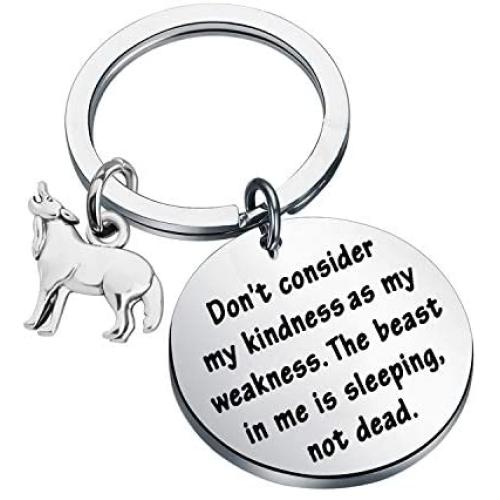 SEIRAA Wolf Charm Keychain Dont Consider My Kindness As My Weakness Inspirational Gifts for Wolf Lover