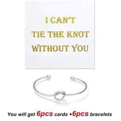 I Cant Tie The Knot Without You Bridesmaid Gift Cards Bridesmaid Bracelets Silver Tone- Set of 4,5,6