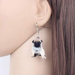 NEWEI Acrylic Fashion Puppy Pug Dog Dangle Earrings Big Long Drop For Women Kid Sweet Animal Jewelry Gift Charm