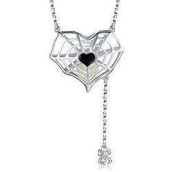 JZCOLOR Spider Pendant Necklace for Women - 925 Sterling Silver Heart Cobweb Necklace Halloween Jewelry Gift for Teens Girls