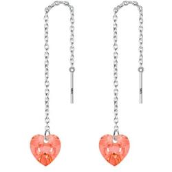 EVER FAITH 925 Sterling Silver Birthday Gift CZ Cute Love Heart Ear Threader Dangle Earrings