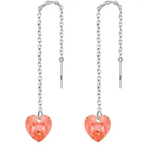 EVER FAITH 925 Sterling Silver Birthday Gift CZ Cute Love Heart Ear Threader Dangle Earrings