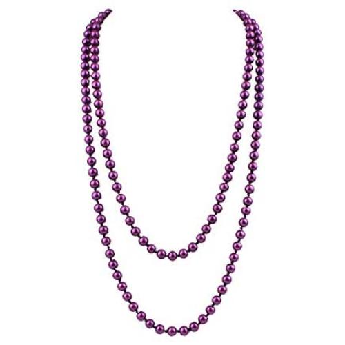Grace Jun Luxury Fashion Glass Simulated Pearl for Women Party Handmade Long Pearl Necklace 55''