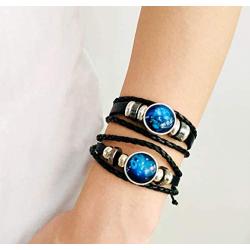 Ding Li Bracelet for Women, Punk Black Woven Leather Rope Bracelet, 12 Constellation Retro Adjustable Bracelets Men and Women