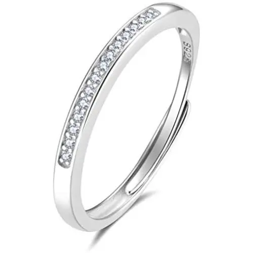 EPIRORA Sterling Silver Rings for Women Girls, 2mm Band Cubic Zirconia Simple Open Adjustable Knuckle Rings Eternity Wedding Engagement Jewelry EPIRORA Sterling Silver Rings for Women Girls, 2mm Band Cubic Zirconia Simple Open Adjustable Knuckle Rings Eternity Wedding Engagement Jewelry