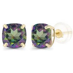 Solid 14K Gold or 14K Gold Plated Sterling Silver 6mm Cushion Cut Genuine Birthstone Stud Earrings For Women | Hypoallergenic Studs | Natural or Created Gemstone Stud Earrings For Women and Girls