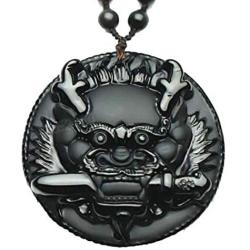 Obsidian crystal Amulet pendant necklace with bead chain for wen or women
