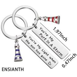 ENSIANTH Couple Keychain Lighthouse Gift You’re My Port in A Storm Keychain Set of 2 Nautical Gift