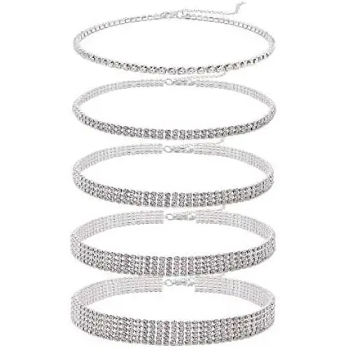 5 Pieces Rhinestone Choker Necklaces for Women Dainty Diamond Choker Silver Gold Plated Crystal Choker Necklaces Set Bridesmaid Jewelry 5 Pieces Rhinestone Choker Necklaces for Women Dainty Diamond Choker Silver Gold Plated Crystal Choker Necklaces Set Bridesmaid Jewelry