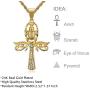 Lee Island Fashion 24K Gold Plated CZ Eye of Horus and Scarab Egyptian Protection Ankh Cross Pendant Stainless Steel Necklace, 24 Inch Chain Jewelry
