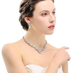 mecresh Clustered Crystal Rhinestone Flower Bridal Necklace Teardrop Dangle Earrings Jewelry Sets for Women Gift
