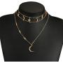 Chargances Bohemia Gold Moon and Stars Necklace for Women Fashion Gold Choker Necklace Delicate Moon Stars Jewelry for Women and Girls