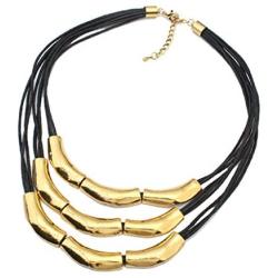 Womens Multilayer Pendant Choker Necklace Strands Leather Cord Chain Gold Alloy