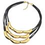 Womens Multilayer Pendant Choker Necklace Strands Leather Cord Chain Gold Alloy