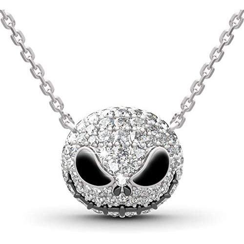 JEULIA Skull Nightmare Necklace for Women 925 Sterling Silver Skull Pendant Necklace Halloween Jewelry Valentine Birthday Gifts for Women Bride Teen Girls