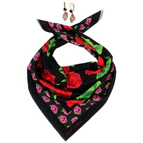 Betsey Johnson Floral Bandana & Skull Earrings Set