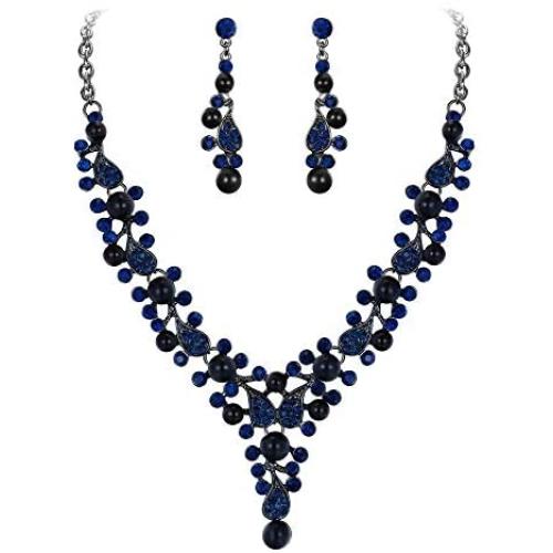 EVER FAITH Womens Crystal Simulated Pearl Elegant Wedding Drop Necklace Earrings Set