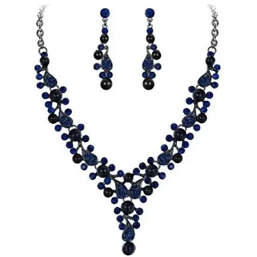 EVER FAITH Womens Crystal Simulated Pearl Elegant Wedding Drop Necklace Earrings Set EVER FAITH Womens Crystal Simulated Pearl Elegant Wedding Drop Necklace Earrings Set