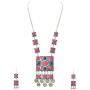 Zephyrr Fashion Oxidized Silver Afghani Style Pendant Necklace Earrings Set for Girls and Women