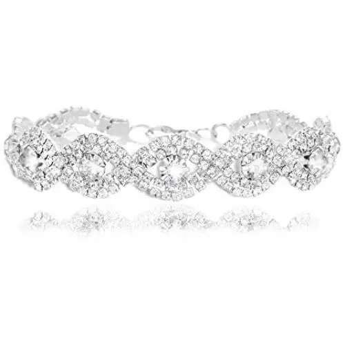Yumei Jewelry Clear Rhinestone Bracelet Silver-Tone Wedding Bridal Bracelet Crystal Bracelet Yumei Jewelry Clear Rhinestone Bracelet Silver-Tone Wedding Bridal Bracelet Crystal Bracelet