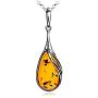 Certificate Genuine Amber Sterling Silver Drop Classic Pendant Necklace Chain 18''