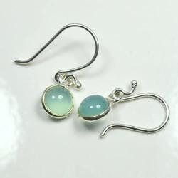 55Carat Natural Round Chalcedony Gemstone 925 Sterling Silver Earrings Fish Hook Back Handmade Jewelry