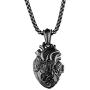 PAURO Mens Stainless Steel Anatomical Heart Pendant Necklace Black/Gold/Silver, Locket Style