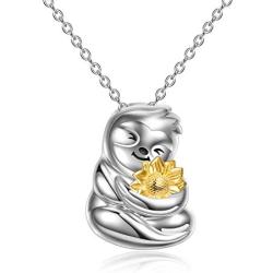 MONGAS Sloth Jewelry Gifts Sloth Sunflower Necklace 925 Sterling Silver Jewelry for Women