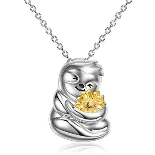 MONGAS Sloth Jewelry Gifts Sloth Sunflower Necklace 925 Sterling Silver Jewelry for Women