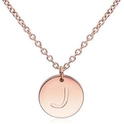THREE KEYS JEWELRY Tiny Rose Gold Initial Necklace for Women Name Letter Charm Coin Round Small Cute Circle Script Pendant Mini Dainty Stainless Steel Initial Necklaces for Girls Women Daughter